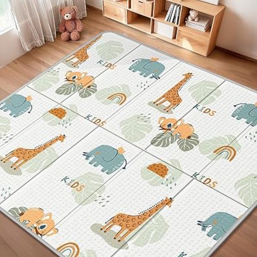 Foldable Baby Play Mat for Floor, PIGLOG 79x71 Extra Large Crawiling Play Mat for Babies, Waterproof & Portable Tummy Time and Non-Toxic Soft Foam Playmat for Infants, Toddlers