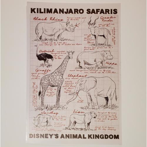 Kilimanjaro Safaris Poster Authentic Disney Poster Art 12x18 Lithograph Disney's Animal Kingdom Walt Disney World Giraffe Elephant Rhino