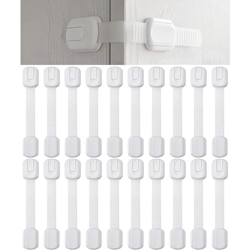 Bates- Child Safety Strap Locks, 20 Pack, White, Baby Cabinet Locks with Adjustable Strap Length
