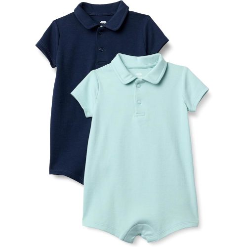 Amazon Essentials X Sofia Grainge Baby Boys' Short Sleeve Romper, Navy/Pale Mint Green, 0-3 Months