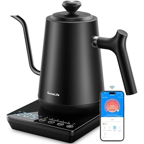 GoveeLife Smart WiFi Electric Kettle with LED Display, Variable Temperature Control, 0.8L, Alexa Compatible - Stainless Steel Kettle for Pour Over Coffee, Brew Tea, Boil Hot Water, Matte Black