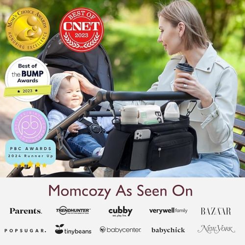 Momcozy Universal Stroller Organizer with Insulated Cup Holder Detachable Phone Bag & Shoulder Strap, Fits for Stroller like Uppababy, Baby Jogger, Britax, BOB, Umbrella and Pet Stroller - Black