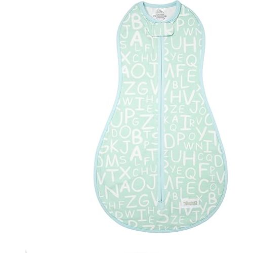 Woombie Original Baby Swaddling Blanket - Soothing, Cotton Baby Swaddle - Wearable Baby Blanket, Mint Alphabet, 5-13 lbs