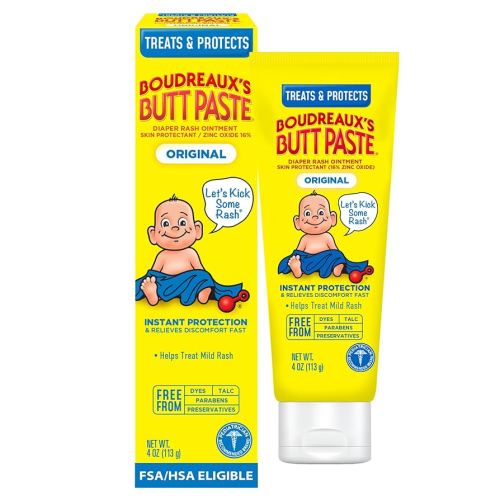 Boudreaux’s Butt Paste Original Diaper Rash Cream for Baby, Ointment With Zinc Oxide, 4 oz Tube