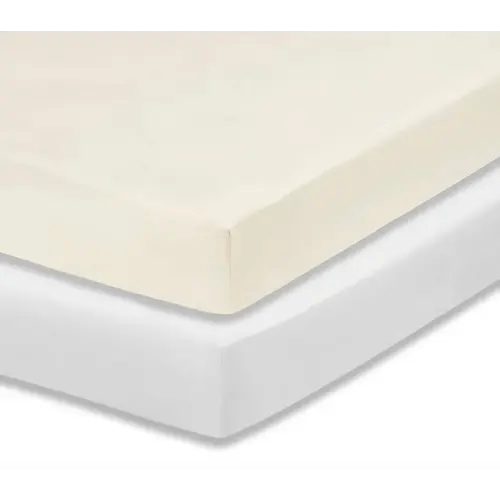 Everyday Kids 2-Pack Fitted Crib Sheets, 100% Soft Breathable Microfiber Baby Sheet, Fits Standard Size Crib Mattress 28in x 52in, White Nursery Sheet and Beige Nursery Sheet