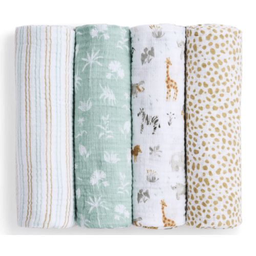 aden + anais Essentials Cotton Muslin Swaddle 4-Pack in Giraffe Safari