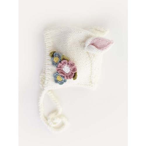 Knit Bunny Bonnet, White Flowers