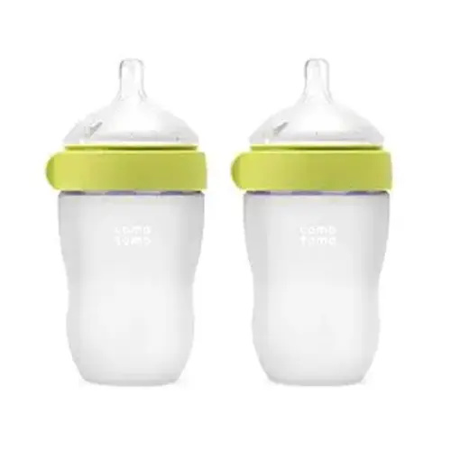 Comotomo Silicone Baby Bottle Gen 2 – 2026 Release (8oz) – Soft, Wide-Neck Bottle for Comfortable Feeding with Dual Anti Colic Vents (Includes Medium Flow Nipples), Green (Double Pack)