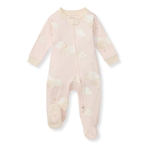 Burt's Bees Baby Girls Zip Front One-Piece Pajamas, Sleep & Play Loose Fit, 100% Organic Cotton, Newborn