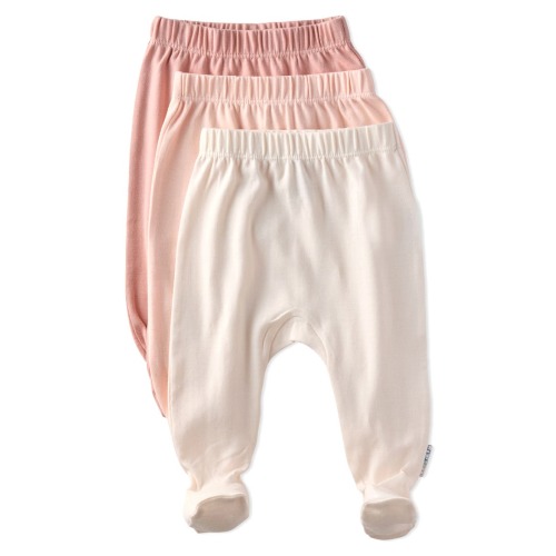 Fallon Footed Organic Cotton Assorted 3-Pack Pants, Sorbet, 0-3M
