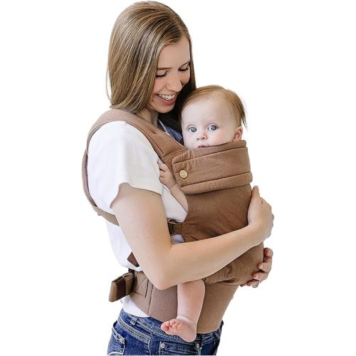Ava & Oliver Essential Baby Carrier – Ergonomic, Hip-Healthy Soft Structured Carrier for Infants & Toddlers (7–35lbs) - Front and Back Carry, Breathable Fabric, Stylish & Lightweight (Coffee)