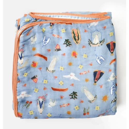 Blue Marian Deluxe Muslin Baby Blanket Quilt