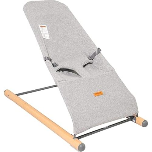 Childhome Evolux Baby Bouncer, Portable Baby Lounger with Natural Beechwood, Lightweight Baby Chair, Breathable Mesh Adapts to Baby's Body, Baby Essentials (Jersey Grey)