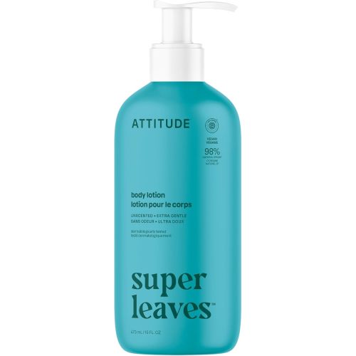 ATTITUDE Body Lotion, EWG Verified Moisturizer, Vegan Skin Care Products, Non-Greasy, Hydrating for Dry Skin, Cruelty Free, Extra Gentle, Unscented, 16 Fl Oz