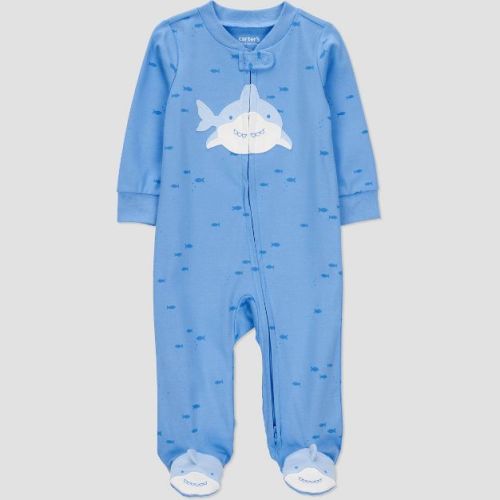 Carter's Just One You®️ Baby Boys' Footed Sleep N' Play - Blue Newborn: Cotton, Sharks Pattern, Two-Way Zipper