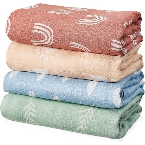 Muslin Swaddle Blankets - Breathable and Skin-Friendly Swaddle Blanket for Boys and Girls - Perfect Nursery Essential and Baby Shower Party Gift - 47 x 47 inches 4-Pack