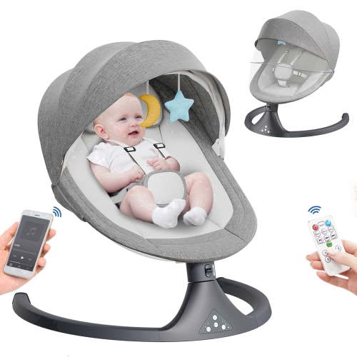 Tumajup 5 in 1 Large Baby Swing Bouncer with Rocking, Mosquito Net&Cute Toys Gray Striped for Toddler, 1 Count