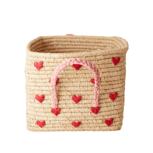 Raffia Square Basket with Hearts - Natural – Rice By Rice