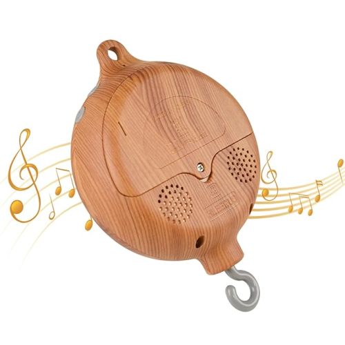 crib mobile motor,mobile music box spinner with adjustable volume,mobiles spinner with 3 moeds(rotating&music,rotating only,music only),music box Play 12 lullabies,Portable Sound Machine - Brown