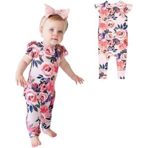 Posh Peanut Baby Girl Pajamas – Ruffled Cap Sleeve Romper PJs – Soft Viscose from Bamboo One-Piece for Babies & Toddlers