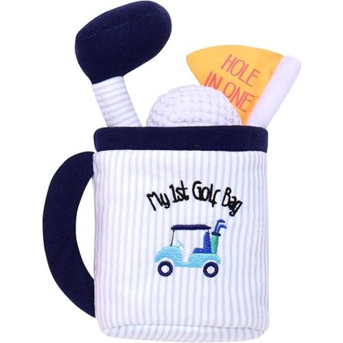 4 Piece Plush My First Golf Gift Set with Sensory Toys for Baby, Blue Stripe, 9 inch