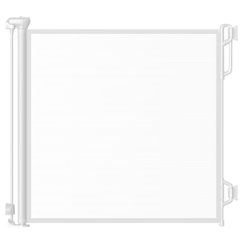 Spaceany Retractable Safety Baby Gate or Mesh Dog Gate,Durable Portable Mesh Retractable Gate,Easy to Use for Stairs, Doorways, Hallways, Indoor, Outdoor, 33.5" Tall, Extends to 55" Wide,White