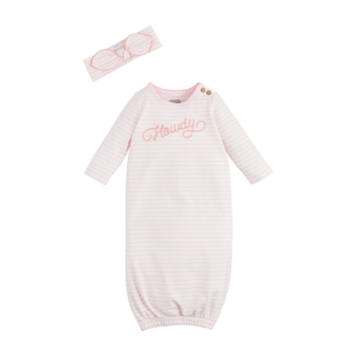 Pink Howdy Chainstitch Sleeper Gown | Mud Pie