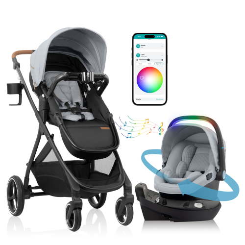 Evenflo Shyft Intuiti+ Travel System Featuring Revolve180 LiteMax NXT Preemie and Infant Car Seat with SensorySoothe and Green & Gentle (Quartz)