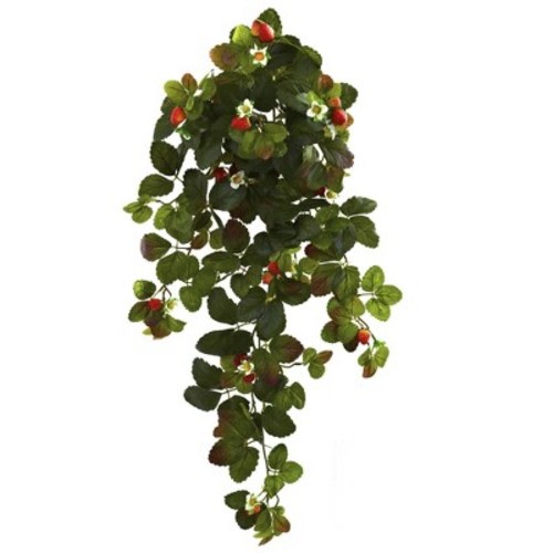 Nearly Natural 31-in Strawberry Hanging Bush with Berry