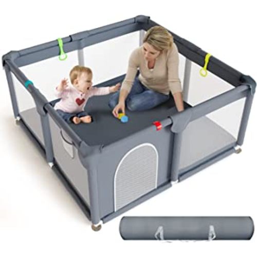 Baby Playpen, 50”×50” Play Pens for Babies and Toddlers, Gentle Monster Baby Playard with Gate & Anti-Slip Base, Sturdy Safety Play Yard for Baby with Storage Bag Indoor & Outdoor
