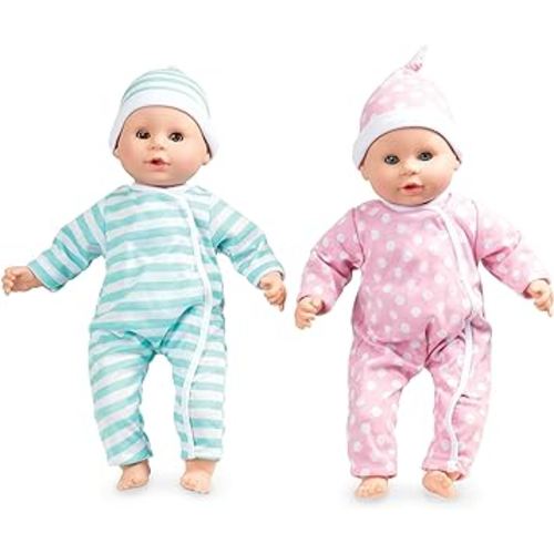 Melissa & Doug Mine to Love Twins Luke & Lucy 15” Light Skin-Tone Boy and Girl Baby Dolls with Rompers, Caps, Pacifiers - First Baby Dolls For Toddlers 18 Months And Up