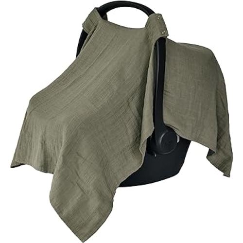 Car Seat Cover Baby - Organic Cotton - Carseat Covers Baby - Carseat Cover - Car Seat Canopy - Carseat Canopy - 100% Muslin Cotton, 43" x 32" (Sage Green)
