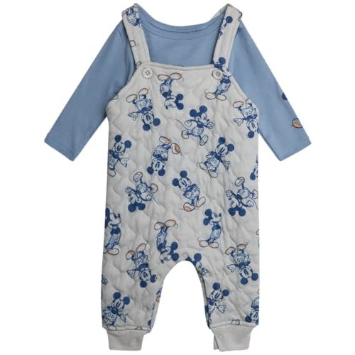 Disney Baby Boys' Mickey Mouse Overall Set - 2 Piece Romper with Long Sleeve Shirt for Newborn (0-9M)
