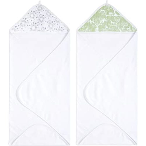 aden + anais Essentials Hooded Baby Bath Towel, Super Soft 100% Cotton, 2 Pack, Harmony