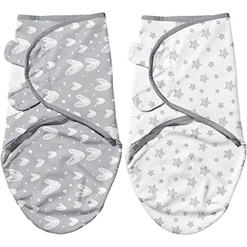 Biloban Baby Swaddles 0-3 Months for Boy Girls, Baby Swaddle, Newborn Swaddle, Organic Cotton Adjustable Swaddle Blanket, Lovely Grey Print, 2 Pack
