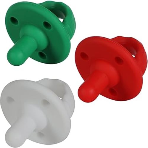 Christmas Soother Pacifier,Food Grade Silicone Pacifiers with Handle & 3 Holes for Added Safety, BPA Free, 3 Pack (Red+Green+White)