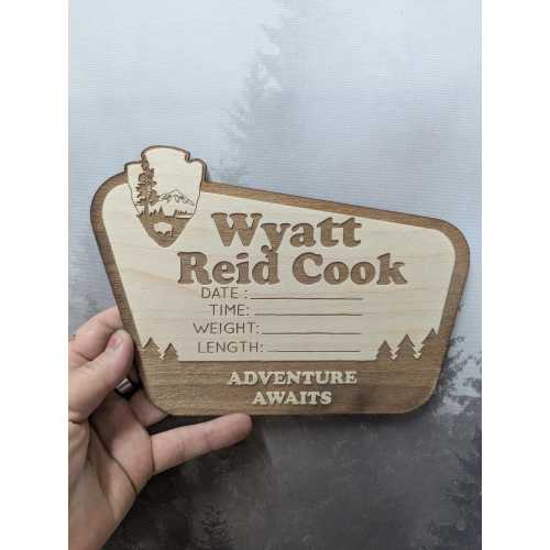 Personalized National Park Hospital Welcome Baby Birth Announcement Detail Wood Plaque Photo Prop Sign Design Trendy