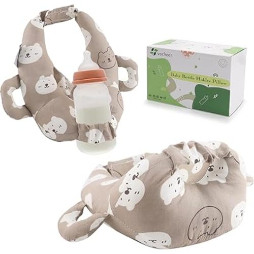vocheer Baby Bottle Holder, Portable Support Pillow for Newborns, Baby Breastfeeding Pad,Bottle Support Cushion (Brown Bear)