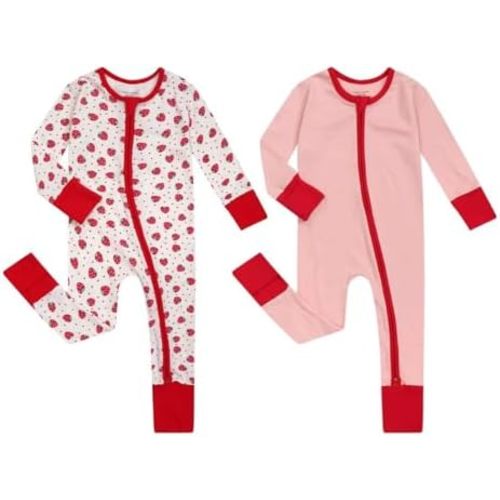 Teach Leanbh Unisex Baby 2 Pack Cotton Pajamas with Mittens and Feet Cuffs 2 Way Zipper Long Sleeve Romper Sleep and Play