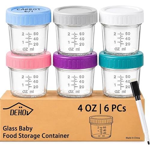DEHOV 6-Piece Glass Baby Food Containers with Lids,4 OZ Small Glass Freezer Safe Baby Food Storage Jars,Leak Proof Baby Food Grade Puree Containers