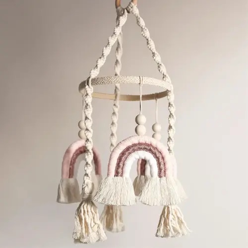 Baby Mobile for Crib - Rainbow Baby Mobile - Crib Mobile for Girls - Boho Crib Mobile - Boho Nursery Decor - Mobile for Bassinet, Pack N Play - Pink