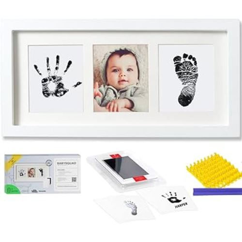 Baby Prints Newborn Handprint and Footprint Picture Frame Keepsake Kit, 13.5 x 7 INCHES (Large Size), Mess-Free Ink Pad Included | Gift for New Parents for Babyshower | Photo Keepsake