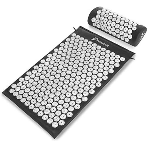 ProsourceFit Acupressure Mat and Pillow Set for Back/Neck Pain Relief and Muscle Relaxation, Large - Gray/Gray