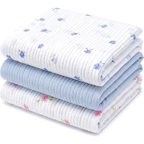Muslin Swaddle Blankets for Newborns, 3 Pack Multipurpose 100% Organic Cotton, Ultra Soft Breathable Receiving Blanket 47 x 47 inches, Swaddle Wrap for Baby Boys & Girls