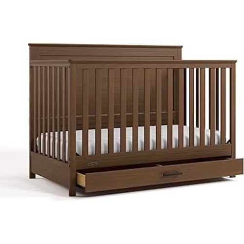 Graco Tristan 5-in-1 Convertible Crib with Drawer (Hazelnut) – GREENGUARD Gold Certified, Fits Standard Crib Mattress, Premium Handle, Converts to Toddler Bed, Daybed, and Full-Size Bed