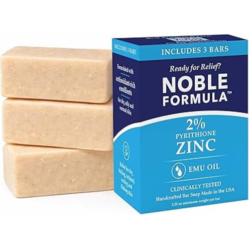 Noble Formula 2% Pyrithione Zinc (ZnP) Emu Oil Bar Soap, Especially Formulated for Acne, Psoriasis, and Eczema, Safe for Daily Use and All Skin Types, 3 Bars in 1 Box, Total 9.75 oz