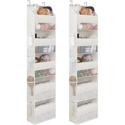 GRANNY SAYS 2 Pack 5-Shelf Over The Door Organizer, Hanging Door Organizer with 5 Large Capacity Pockets and 8 Mesh Pockets, Swing-Proof Behind Door Organizers and Storage, Beige