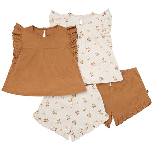 Modern Moments by Gerber Baby Girls 4-piece Set (2 Flutter Sleeve Top & 2 Ruffle Wide Leg Short)