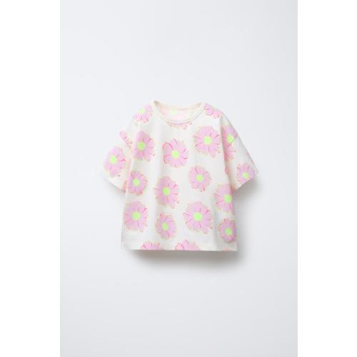 FLORAL PRINT T-SHIRT - Ecru | ZARA United States