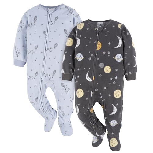 Gerber Baby Boys' Toddler Loose Fit Flame Resistant Fleece Footed Pajamas 2-Pack